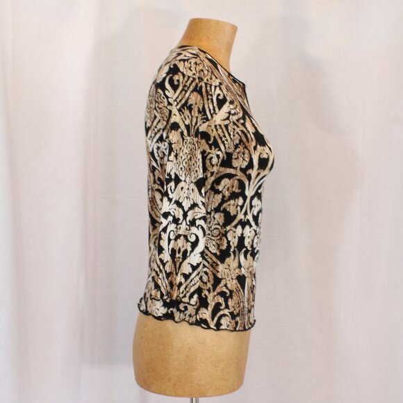 Meredith Matthews Petite Three-Quarters Length Sleeve Black and Gold Top - Picture 2 of 7